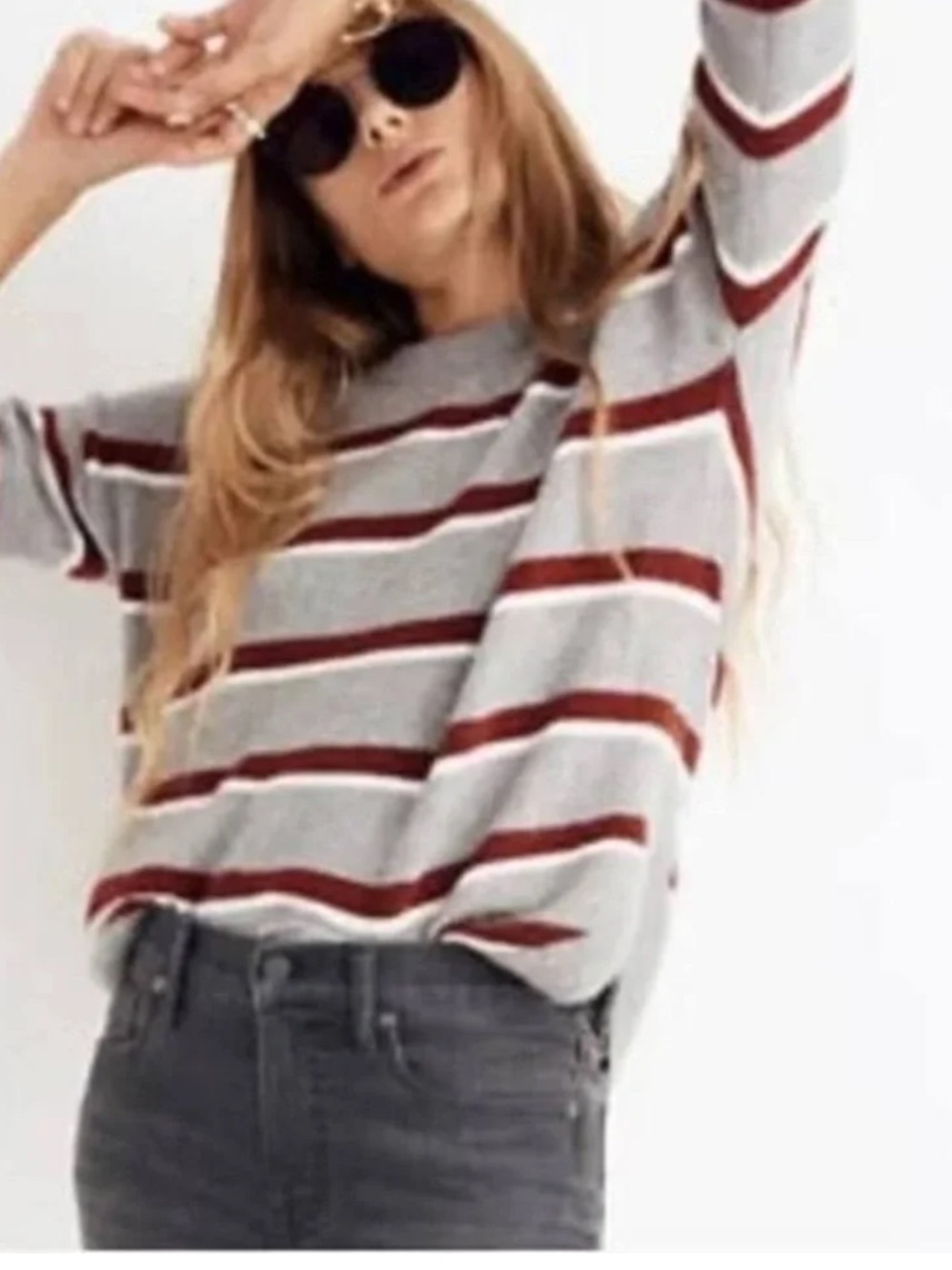 Madewell Wool Alpaca Blend Stripe Crew Neck Sweater Size Medium